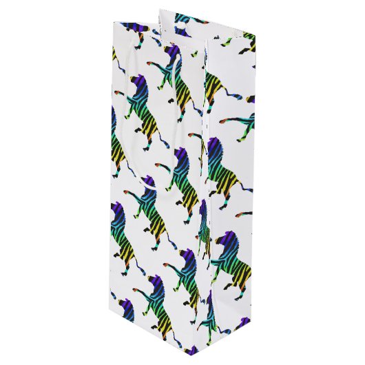 Zebra Black en Rainbow Silhouette Wijn Cadeautas (Voorkant Gekanteld)