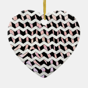 Zebra Black en Roze Chevron Keramisch Ornament