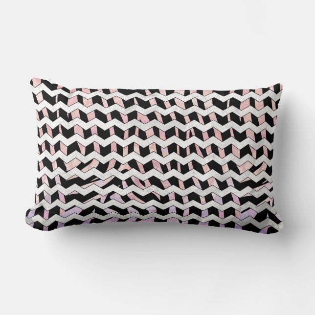 Zebra Black en Roze Chevron Kussen (Voorkant)