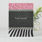 Zebra Black Pink Glitter Bridal Shower Kaart (Staand voorkant)