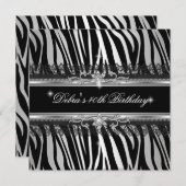 Zebra Black Silver White 40th Birthday Party Kaart (Voorkant / Achterkant)
