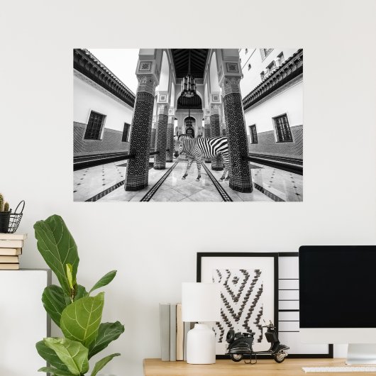 Zebra Black White Building Landschap Poster (Thuiskantoor)