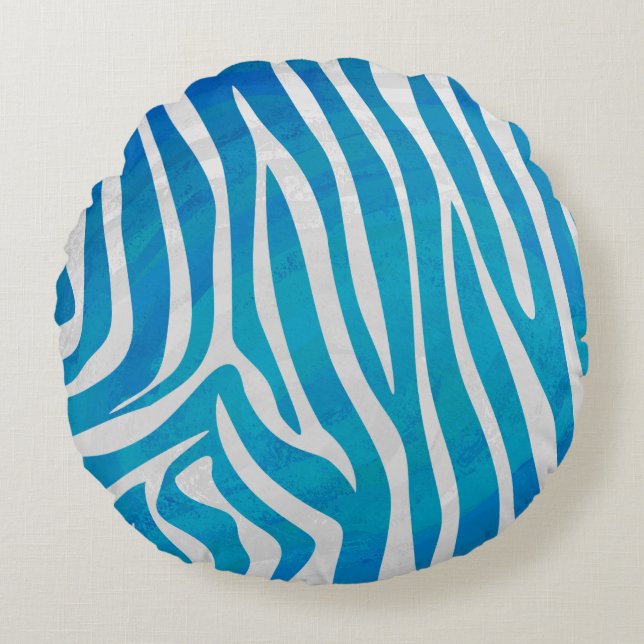 Zebra Blauw en wit afdrukken Rond Kussen (Voorkant)