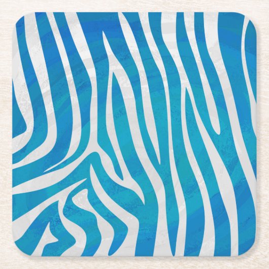 Zebra Blauw en wit afdrukken Vierkante Kartonnen Onderzetter (Voorkant)