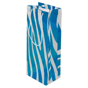 Zebra Blauw en wit afdrukken Wijn Cadeautas