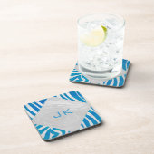 Zebra blauw en wit met monogram drankjes onderzetter (Rechterzijde)