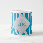 Zebra blauw en wit met monogram extra grote beker (Voorkant)