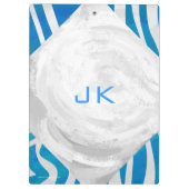 Zebra blauw en wit met monogram klembord (Achterkant)