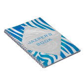 Zebra blauw en wit met monogram notitieboek (Rechterzijde)