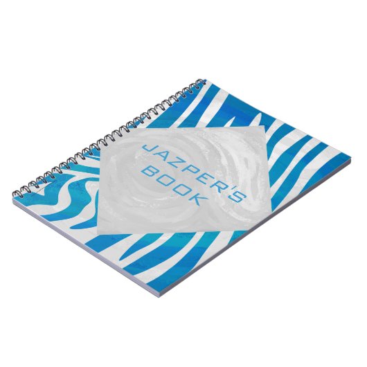 Zebra blauw en wit met monogram notitieboek (Linkerzijde)