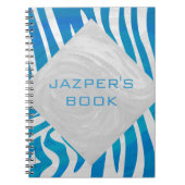 Zebra blauw en wit met monogram notitieboek (Voorkant)
