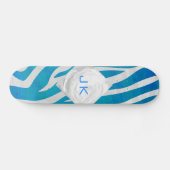 Zebra blauw en wit met monogram skateboard (Horizontaal)