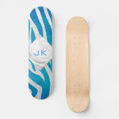 Zebra blauw en wit met monogram skateboard (Voorkant)