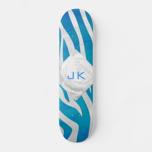 Zebra blauw en wit met monogram skateboard (Voorkant)