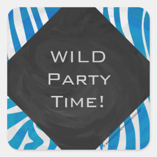 Zebra blauw en wit met monogram vierkante sticker