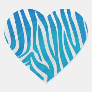 Zebra Blauw en Witte Druk Hart Sticker