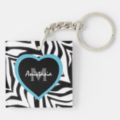 Zebra: Blauw hart: Persoonlijke Sleutelhanger (Achterkant)