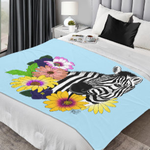 Zebra Blauw Kleurrijk Madeliefje Bloemendierentuin Fleece Deken