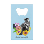 Zebra Blauw Kleurrijk Madeliefje Bloemendierentuin Kredietkaart Flessenopener (Voorkant)
