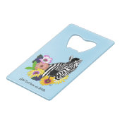 Zebra Blauw Kleurrijk Madeliefje Bloemendierentuin Kredietkaart Flessenopener (Voorkant Gekanteld)