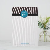 zebra; blauw monogram briefpapier (Staand voorkant)