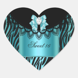 Zebra Blauw Teal Sweet Sixteen Sweet 16 Zwarte Kan Hart Sticker