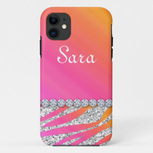 Zebra Bling iPhone 5 Hoesje Hoesje Cute Oranje Roz