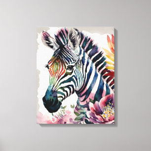 Zebra Bloemen Waterverf Kunst Canvas Afdruk