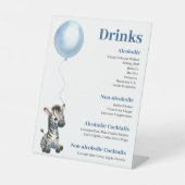 Zebra Blue Balloon Safari Baby shower Drinken teke Reclamebord Met Voetstuk (Voorkant)