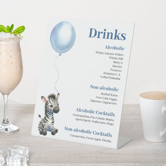 Zebra Blue Balloon Safari Baby shower Drinken teke Reclamebord Met Voetstuk