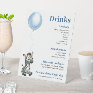 Zebra Blue Balloon Safari Baby shower Drinken teke Reclamebord Met Voetstuk