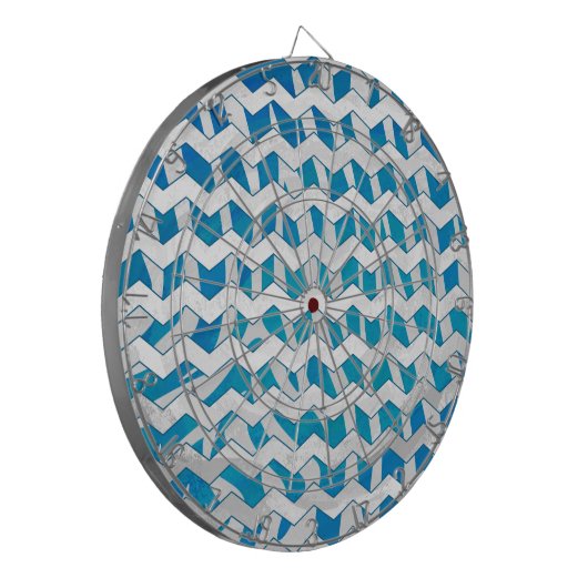 Zebra Blue en White Chevron Dartbord (Voorkant Links)
