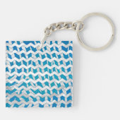 Zebra Blue en White Chevron Sleutelhanger (Achterkant)