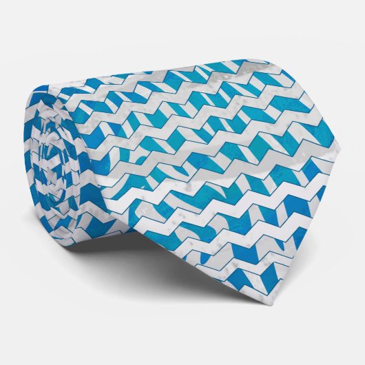 Zebra Blue en White Chevron Stropdas (Opgerold)