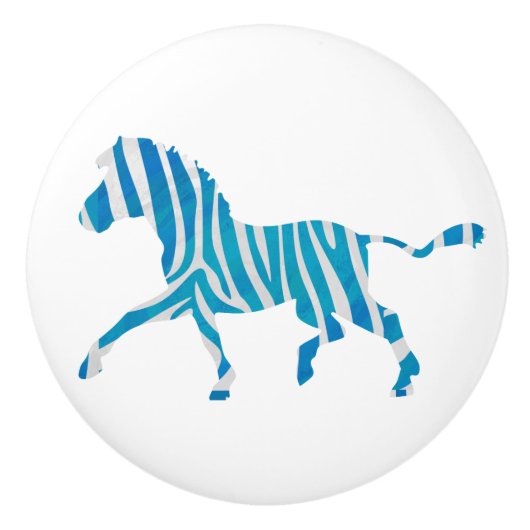 Zebra Blue en White Silhouette Keramische Knop (Voorkant)