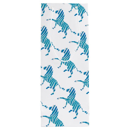 Zebra Blue en White Silhouette Wijn Cadeautas (Achterkant)