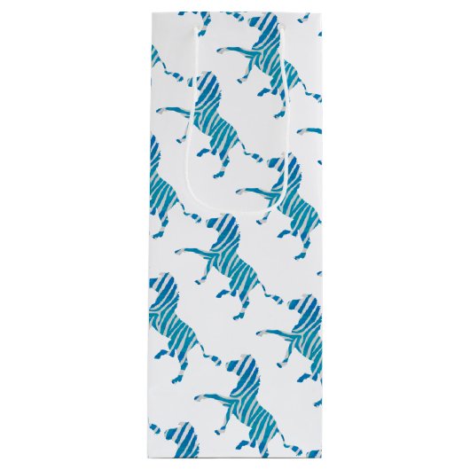 Zebra Blue en White Silhouette Wijn Cadeautas (Voorkant)