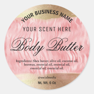 Zebra body boterlabels in roze en goud ronde sticker