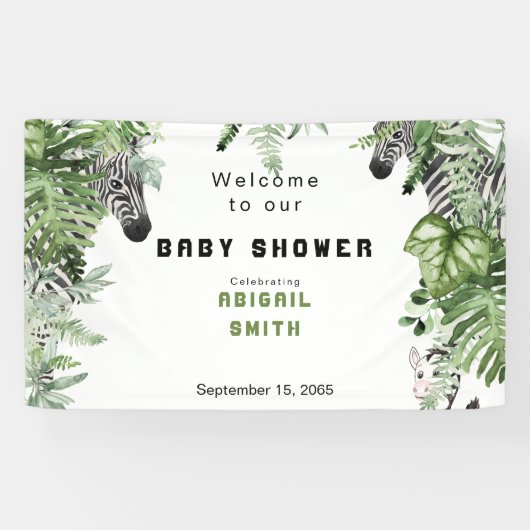 Zebra Botanisch Baby shower Welkom Spandoek (Horizontaal)