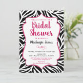 Zebra Bridal Shower Uitnodiging Roze Zwart wit (Staand voorkant)