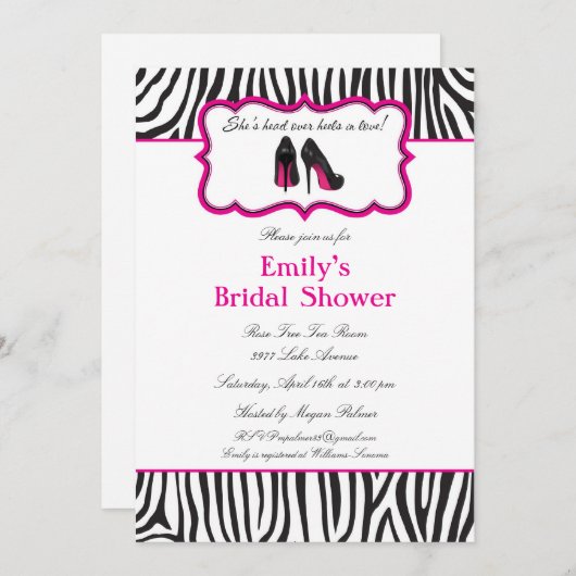 Zebra Bridal Shower-uitnodigingen Kaart (Voorkant / Achterkant)