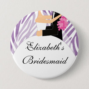Zebra Bride Bridesmaid Button/Pin Paars Ronde Button 7,6 Cm