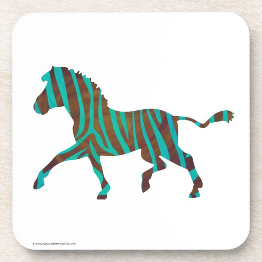 Zebra Brown en Blauwgroen Print Silhouette Bier Onderzetter (Voorkant)