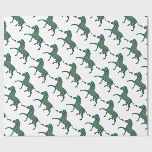 Zebra Brown en Blauwgroen Print Silhouette Cadeaupapier (Vlak)