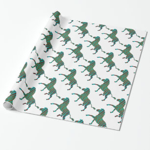Zebra Brown en Blauwgroen Print Silhouette Cadeaupapier