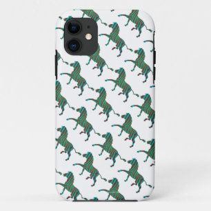Zebra Brown en Blauwgroen Print Silhouette iPhone 11 Hoesje