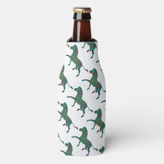 Zebra Brown en Blauwgroen Print Silhouette Flesjeskoeler (Fles Voorkant)