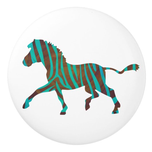 Zebra Brown en Blauwgroen Print Silhouette Keramische Knop (Voorkant)