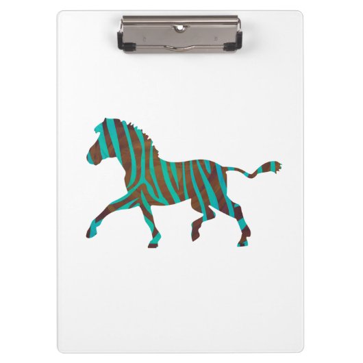Zebra Brown en Blauwgroen Print Silhouette Klembord (Voorkant)