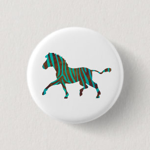 Zebra Brown en Blauwgroen Print Silhouette Ronde Button 3,2 Cm